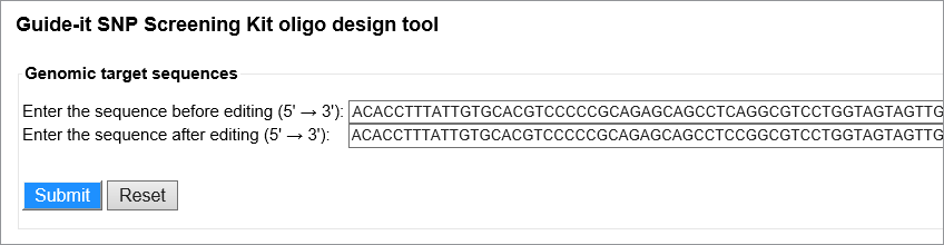 Oligo design tool input