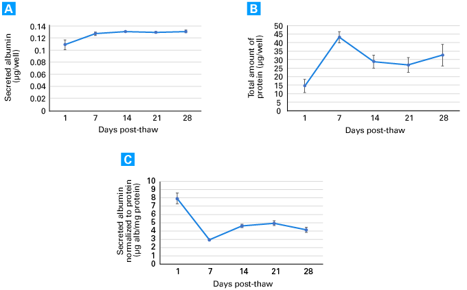 Albumin (alb) secretion in primary hepatocytes cultured in Cellartis Power Primary HEP Medium