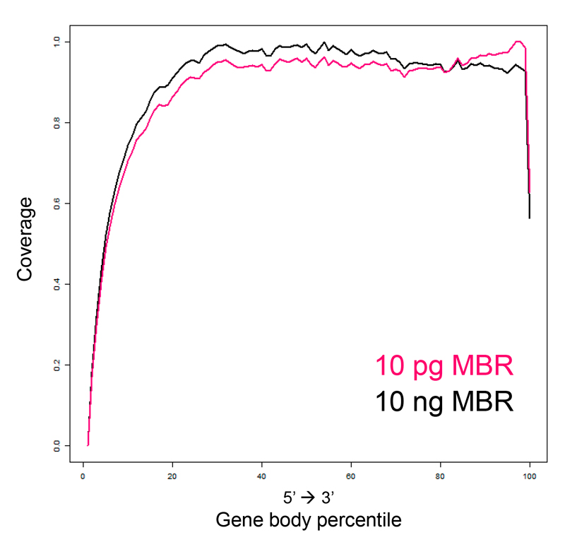 SMART-Seq mRNA LR yields even gene-body coverage for ultra-low inputs.